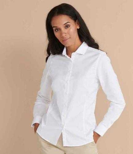 Henbury Ladies Long Sleeve Stretch Poplin Shirt - WHI - L